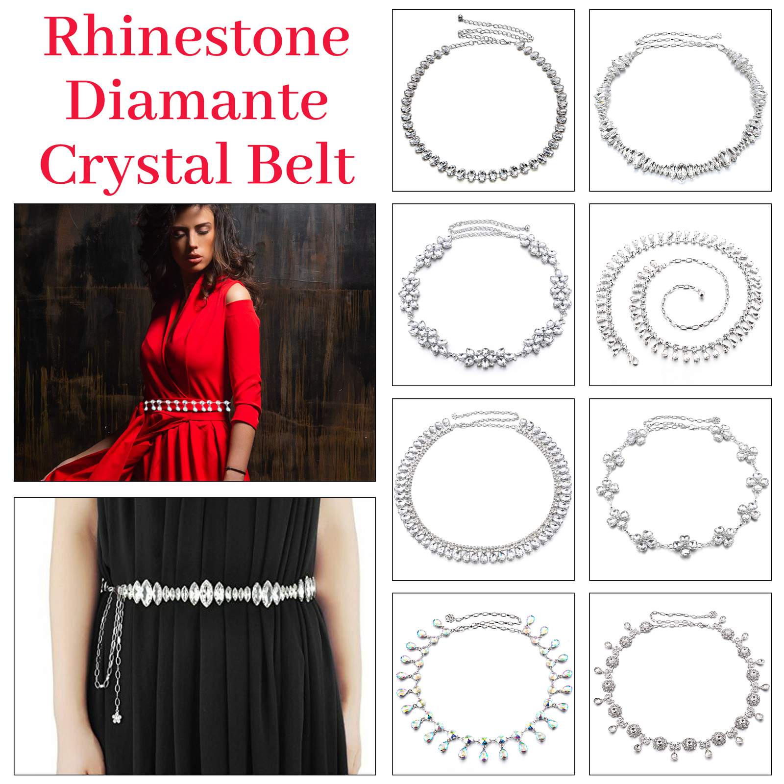 Rhinestone Diamante Chain Belt Wedding Dress Bridal Applique Chains
