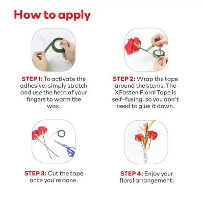 XFasten Wide Floral Tapes for Bouquet 1/2-Inch x 30 Yards - Dark Green (2-Pac...