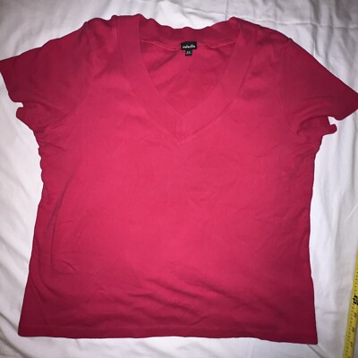 Rafaella Top T-shirt Womens XL Red 100% Cotton Short Sleeves V-Neck