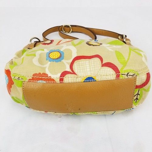 Relic Pastel Multi Color Floral Purse Satchel Handbag Zip Top Leather Trim EUC