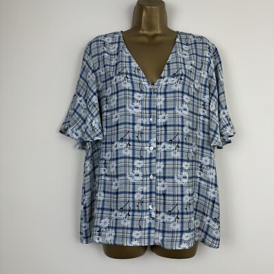 Oasis Top Shirt New Blue Grey Daisy Print Boxy Fit Oversized Womens Size 6 - 14