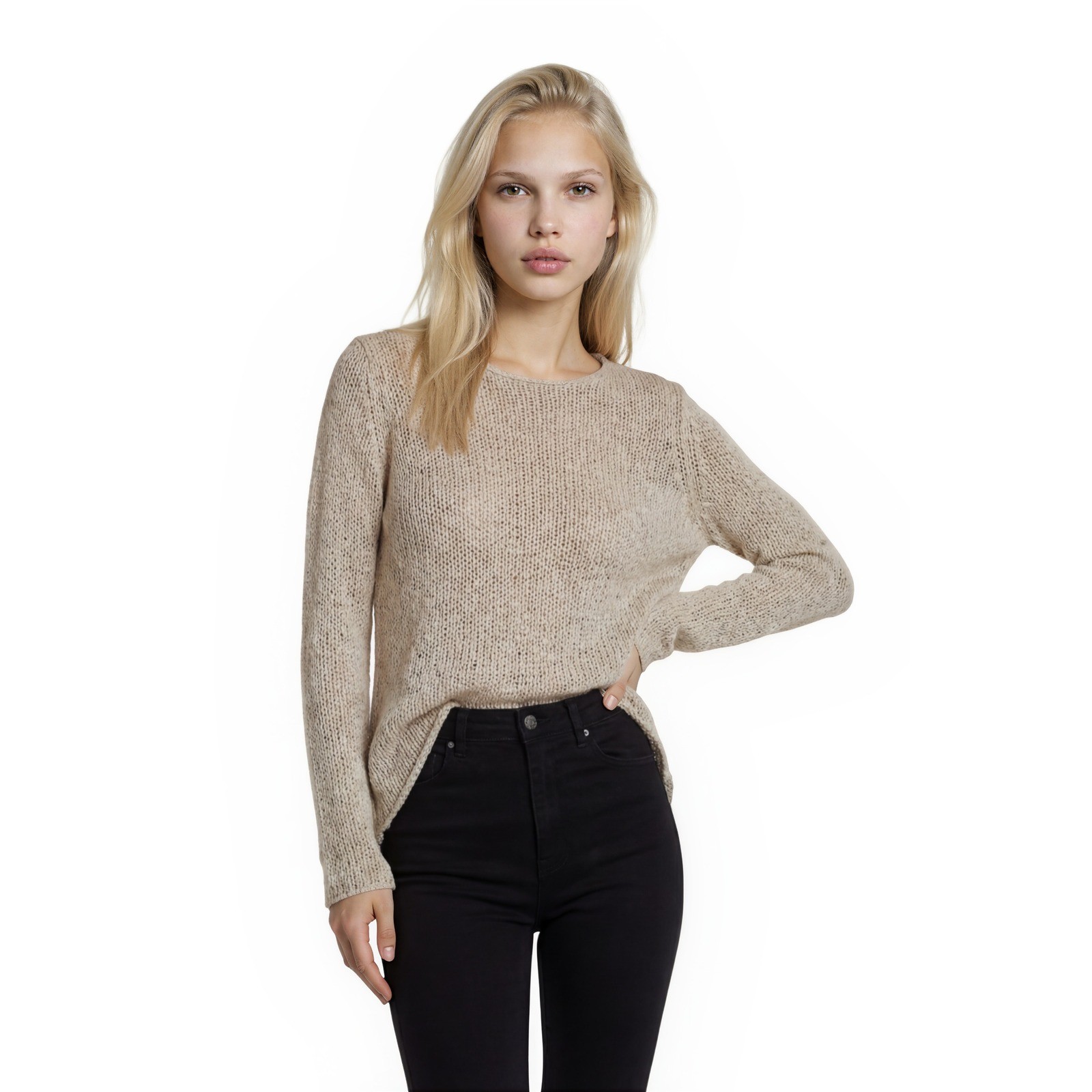 Sans Souci Sweater Women's Size Small Beige Open Knit High Low Classic
