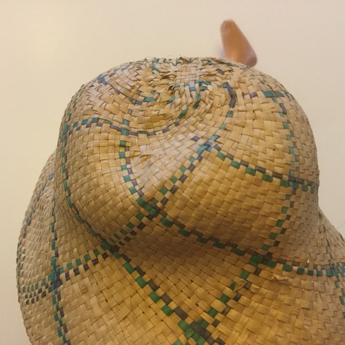 Vintage Doll Hat , Natural Straw & Green Colors , for 16-18” Doll