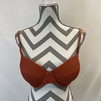 PINK Victorias Secret Bikini Swim Top Rust Crinkle Push Up Underwire NWT XL FS