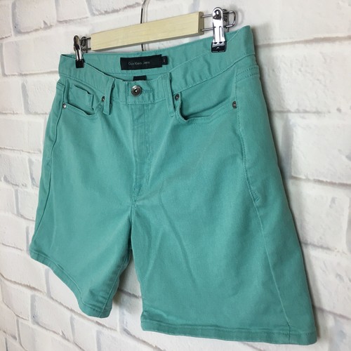 Calvin Klein Jeans Women's Turquoise Blue Flat Front Denim Cotton Shorts Size 10