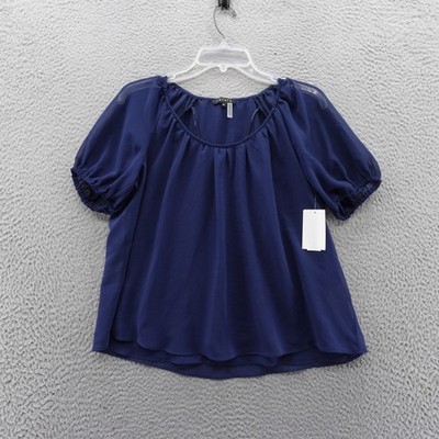 1 STATE Womens Navy Blue Short Sleeve Gathered Neck Blouse Top XS NEW