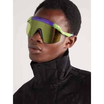 Pre-owned Gucci Gg1477s 001 Violet Shaded Green/light Green Purple Sunglasses Authentic