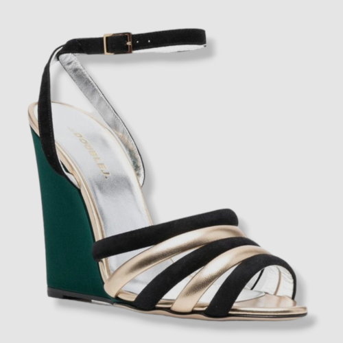 Pre-owned La Doublej $940 La Double J Women's Green Tones Wedge Slip-on Sandal Shoes Size 39