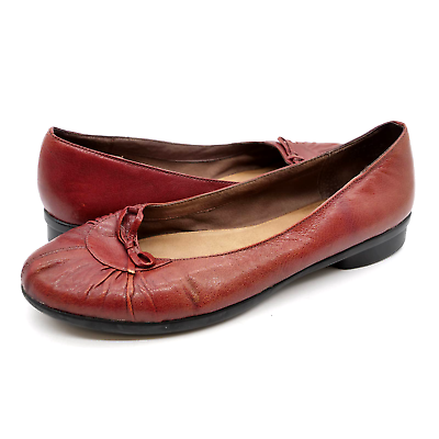 Clarks Flats Womens 9 Brown Leather Bow Slip On Comfort Shoes