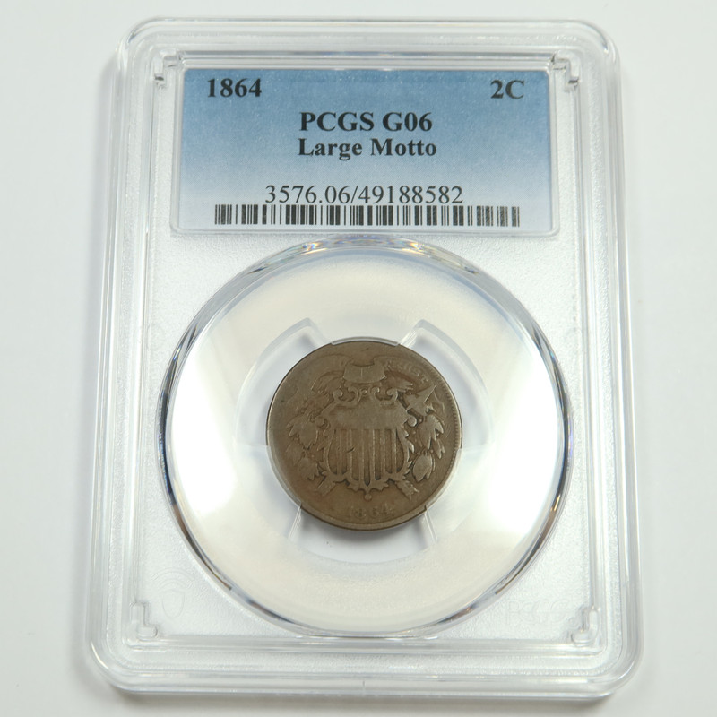 1864 PCGS G6 - LARGE MOTTO - Shield 2c Two