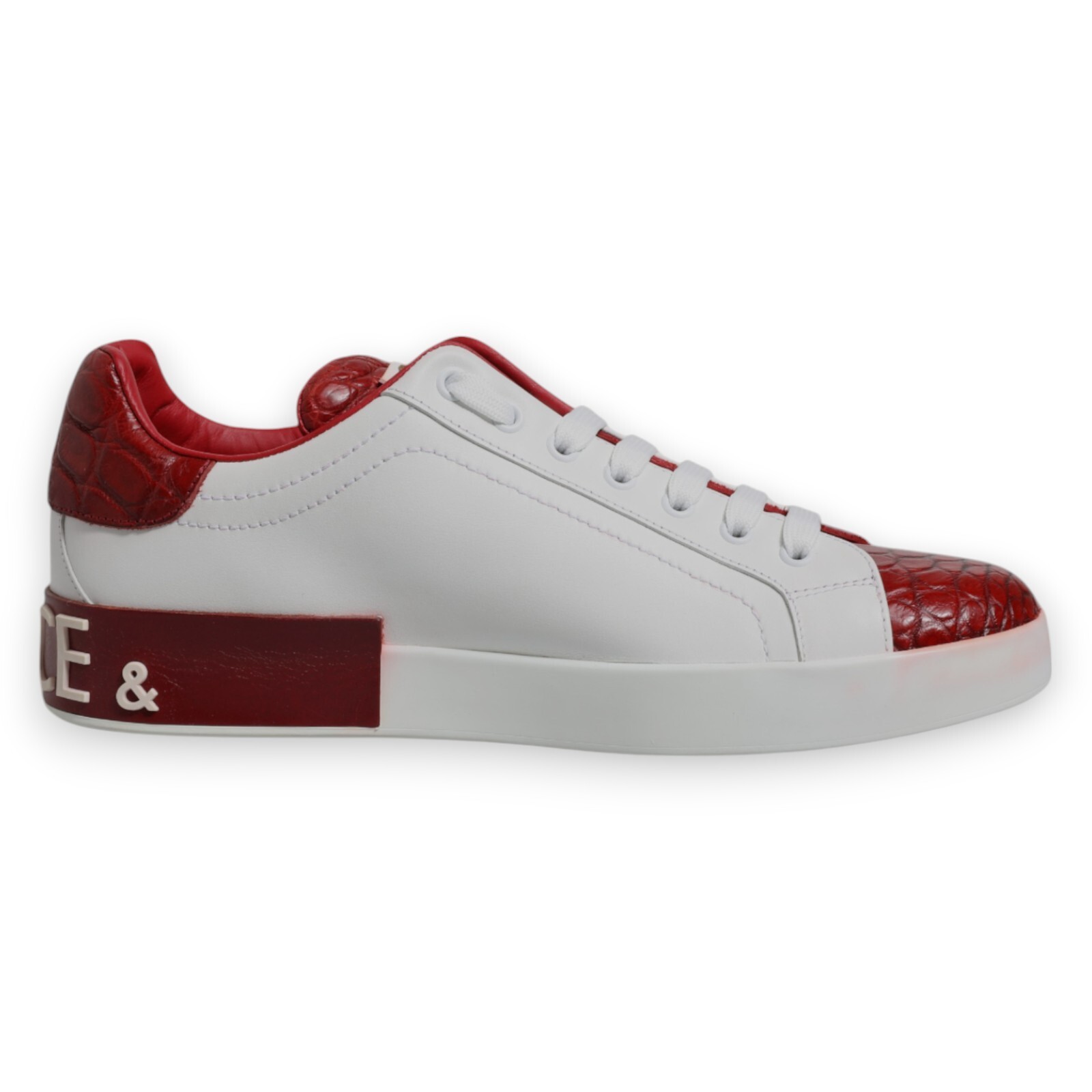 DOLCE & GABBANA Shoes White Red Leather Logo Portofino