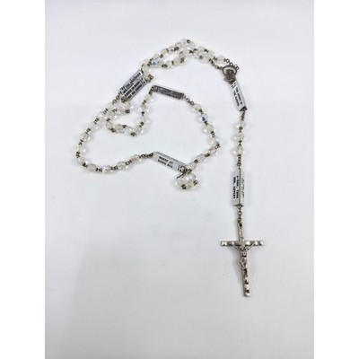 Vintage Aurora Borealis Crystal Rosary Rotating Mystery Bars Silver Tone Cross