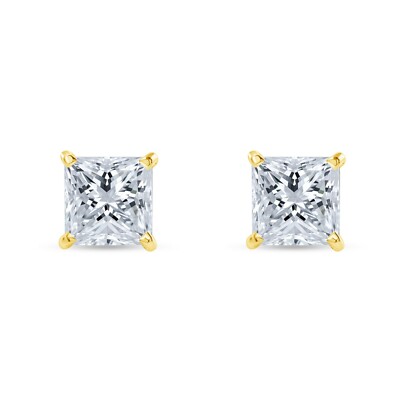 Pre-owned Shine Brite With A Diamond 4.50 Ct Princess Cut Earrings Studs Solid 14k Yellow Gold Screw Back Martini In White/colorless