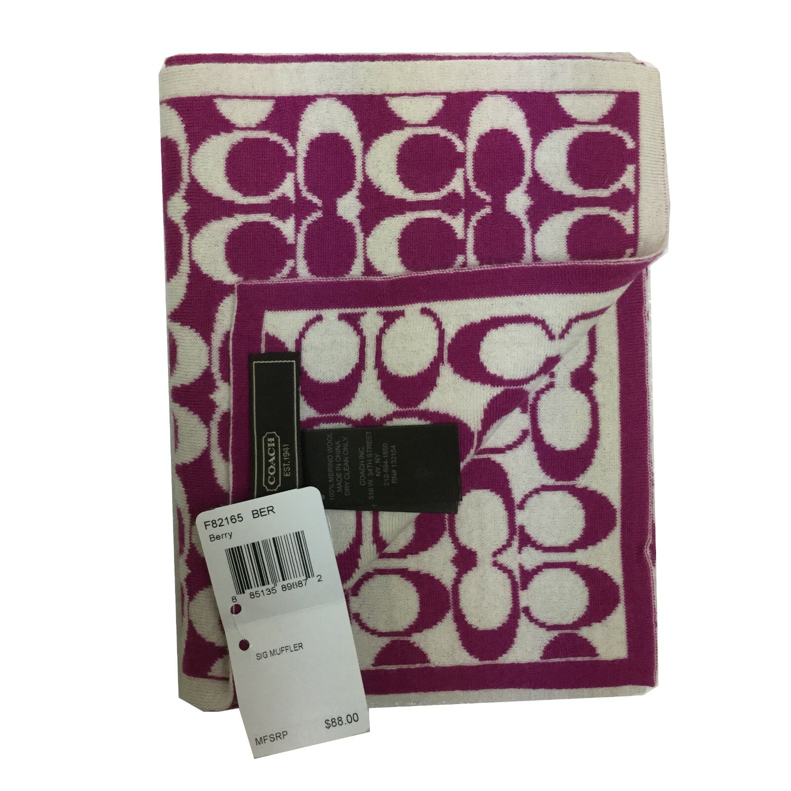 Coach Women's Wool Scarf F82165, 100% Merino Wool "C" Logo Scarf, MSRP $88