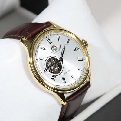 Orient Classic Gold Tone Skeleton Dial Brown Leather Strap Men's Watch FAG00002W