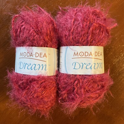 2 Skein Lot Moda Dea Dream #3773 RASPBERRY 50g each Fluffy Eyelash Yarn