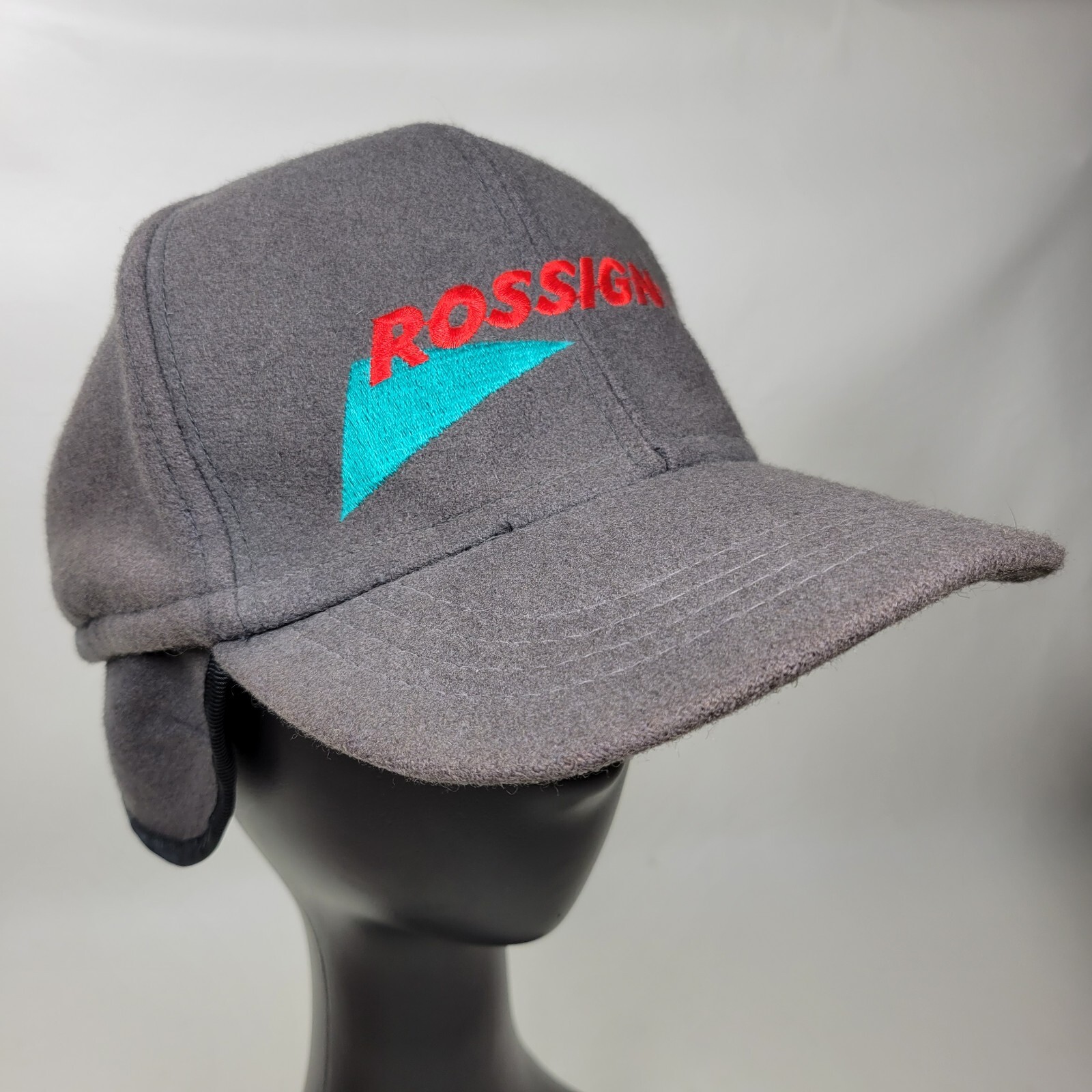 Baseball Cap W/ Ear Flaps Size M/l Wool Gray Embroidered Logo