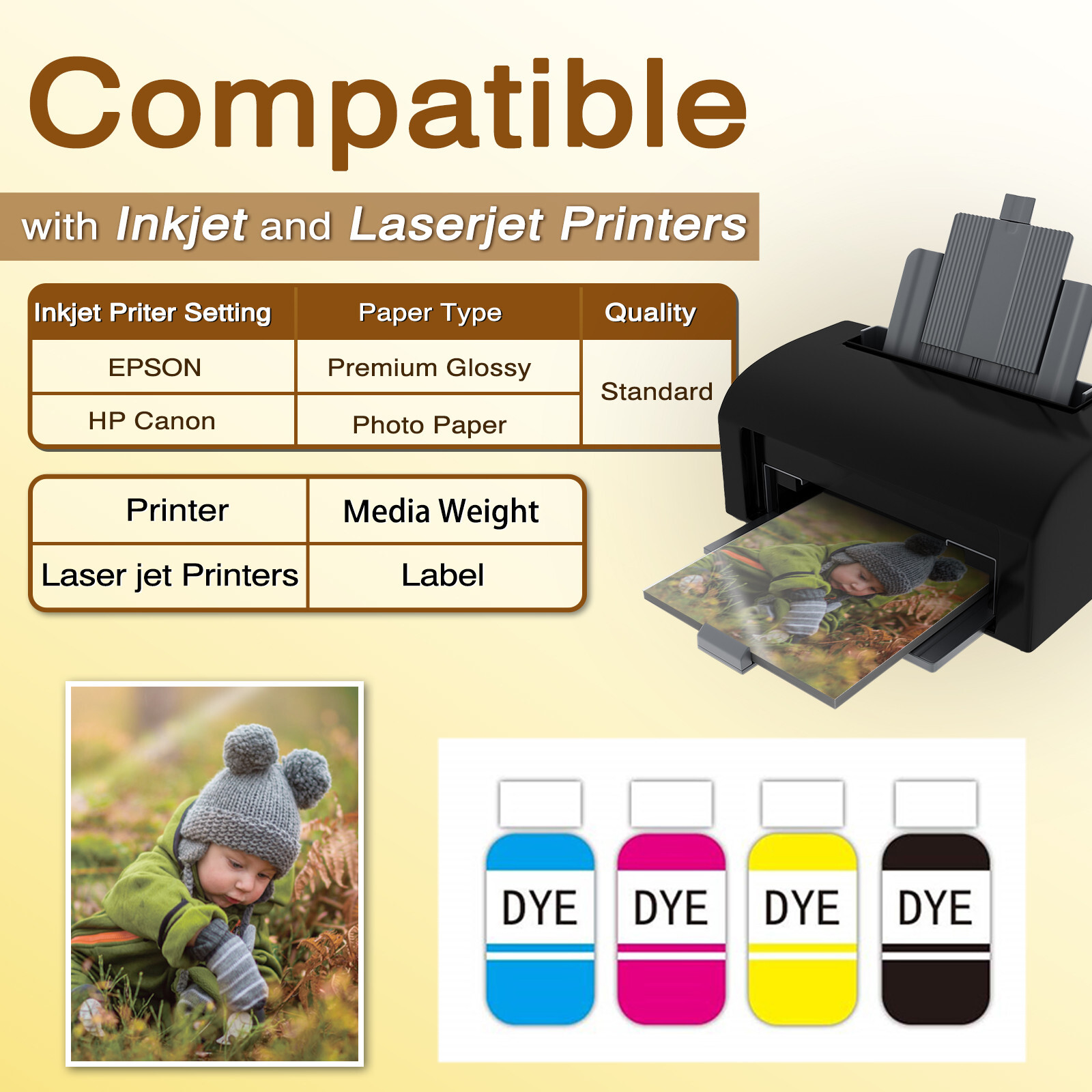 Koala Semi Glossy Photo Paper 8.5x11 for Inkjet + Laser Printers 30lb Brochure