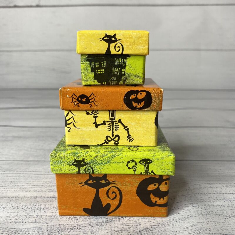 Set Of 3 Small Halloween Stacking Nesting Empty Boxes Largest = 2.75"x2.75"x1.75