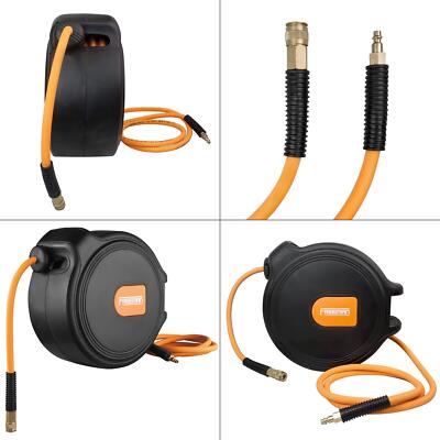 65 Ft. Compact Retractable Air Hose Reel With 3/8 In. Hybrid Air Hose And 180-