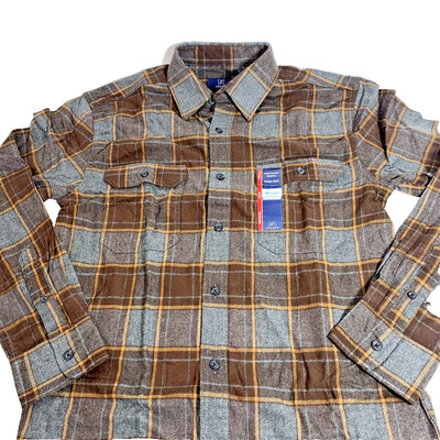 Long Sleeve Flannel Shirt Size S 34 36 Reinforced Seams Brown Grey Pockets NEW