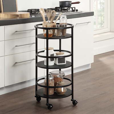 3-Tier Round Kitchen Storage Cart, Black,15.75 x 15.75 x 32.00 Inches