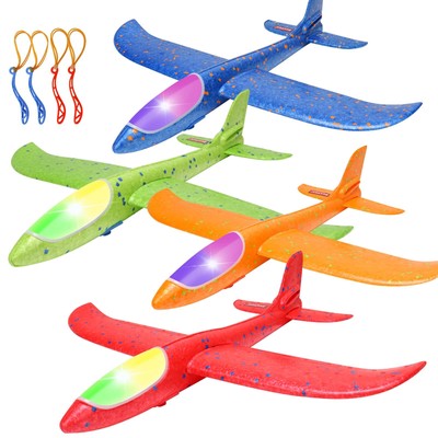 BooTaa 4 Pack LED Foam Airplane,17.5'' Large Throwing Foam Plane, 2 Flight Mod...