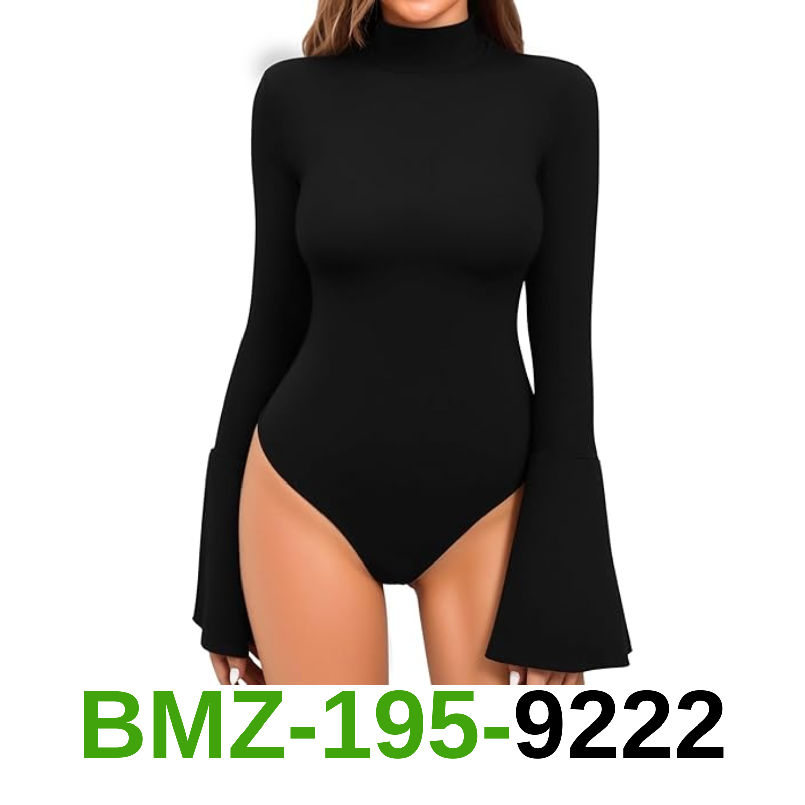 MANGOPOP Bell Sleeve Mock Neck Long Sleeve Bodysuit for Going Out Tops, L