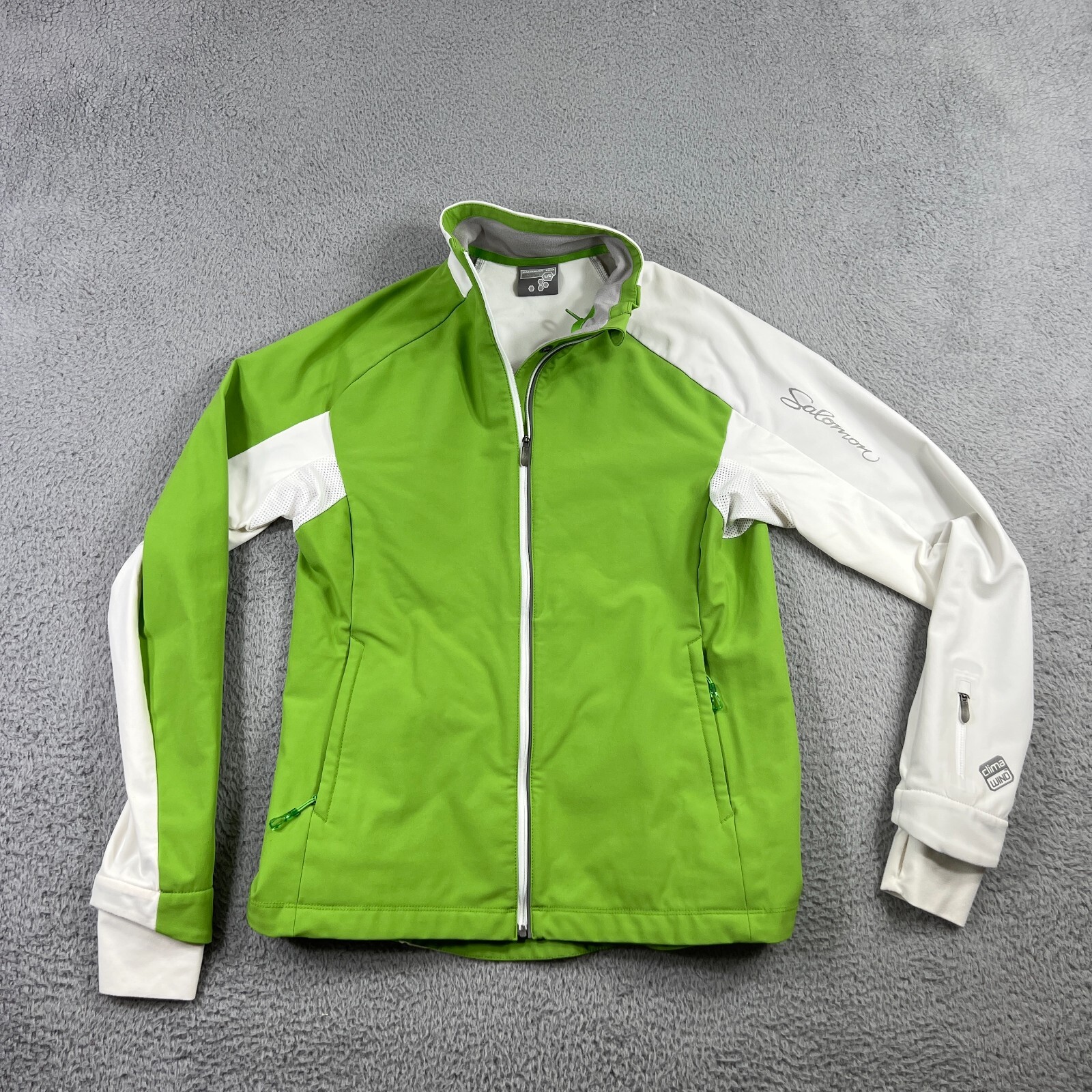 Salomon Jacket Women's Large Green White Clima Wind Full Zip