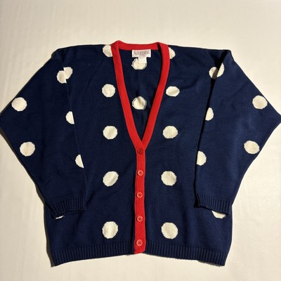 Vintage Pendleton Sophisticates Blue Polka-Dot Button Front Cardigan Sweater USA