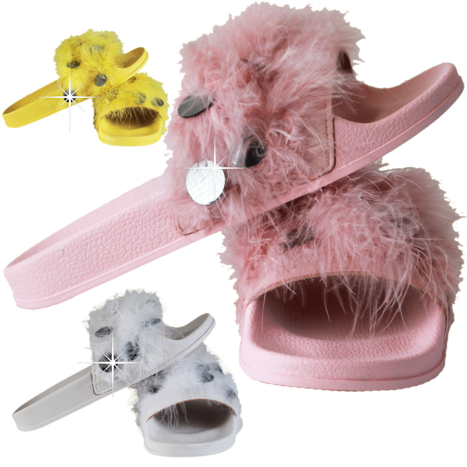 girls pink fluffy sliders