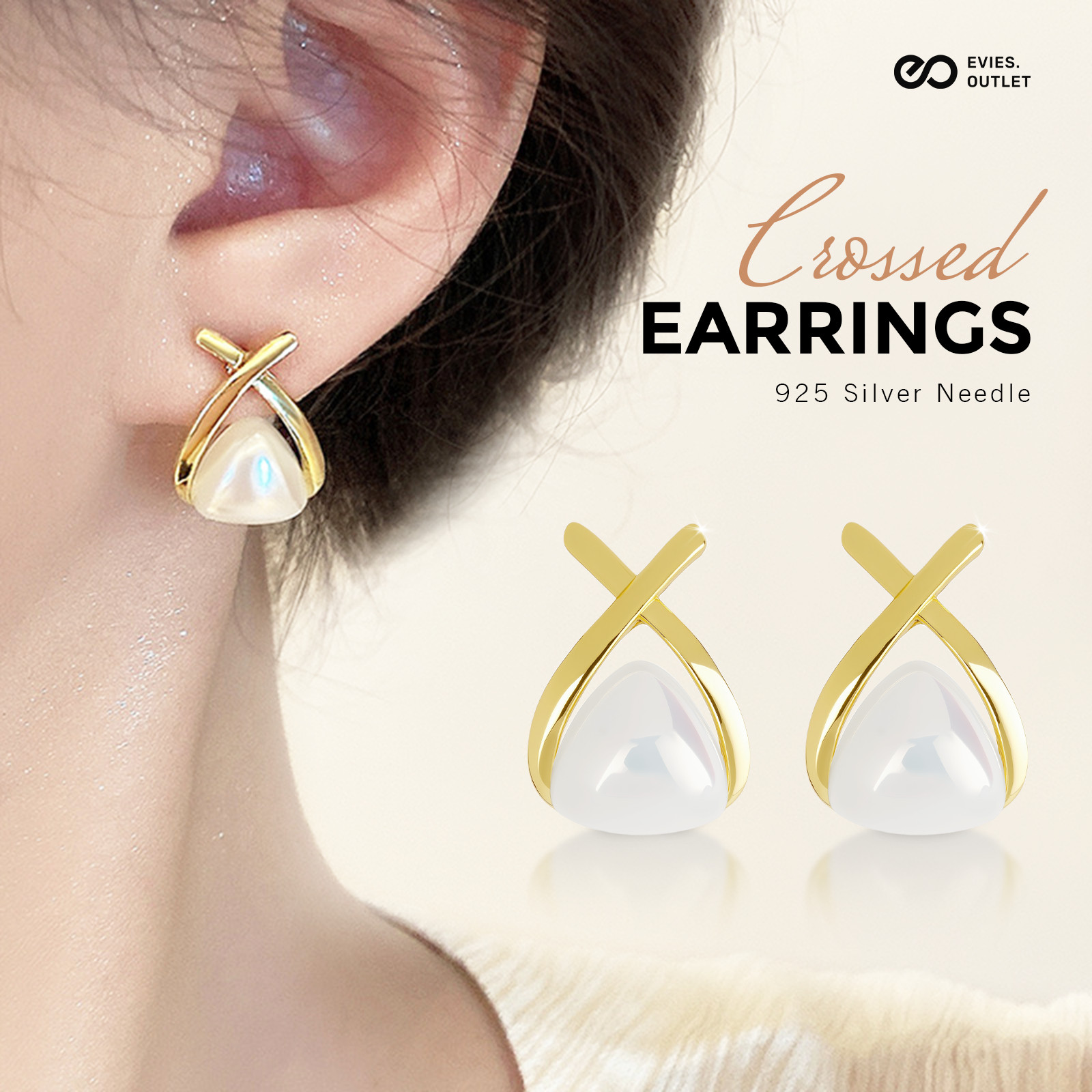925 Silver Gold Plated Pearl Earrings Studs Elegant Hypoallergenic Jewelry Gift
