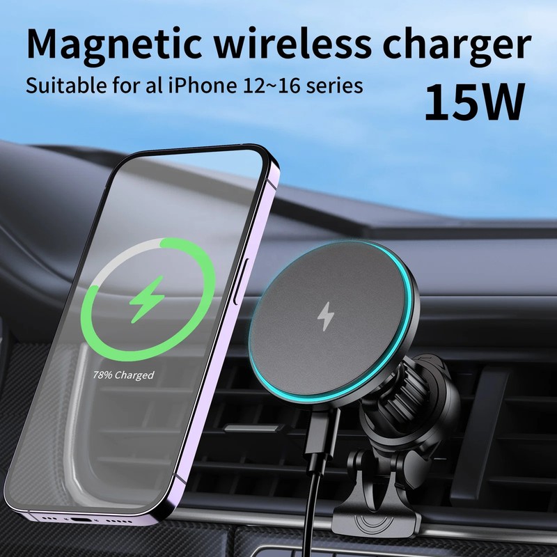 15W Fast Charger Magnetic Wireless Car Charger Portable Adjustable Car Phone Hol