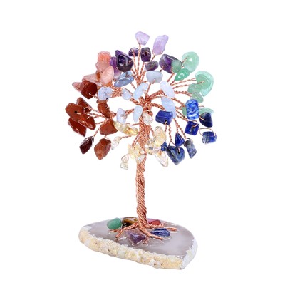 Natural 7 Chakra Healing Crystals Tree on Agate Slice Base Healing Stones Gem...