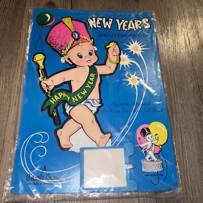 Vintage 1970 s Happy New Years Baby Beistle Art-Tissue Centerpiece New Old Stock