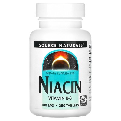 Source Naturals Ниацин 100 мг 250 таблеток Без молочных продуктов, без яиц, без ароматизаторов,