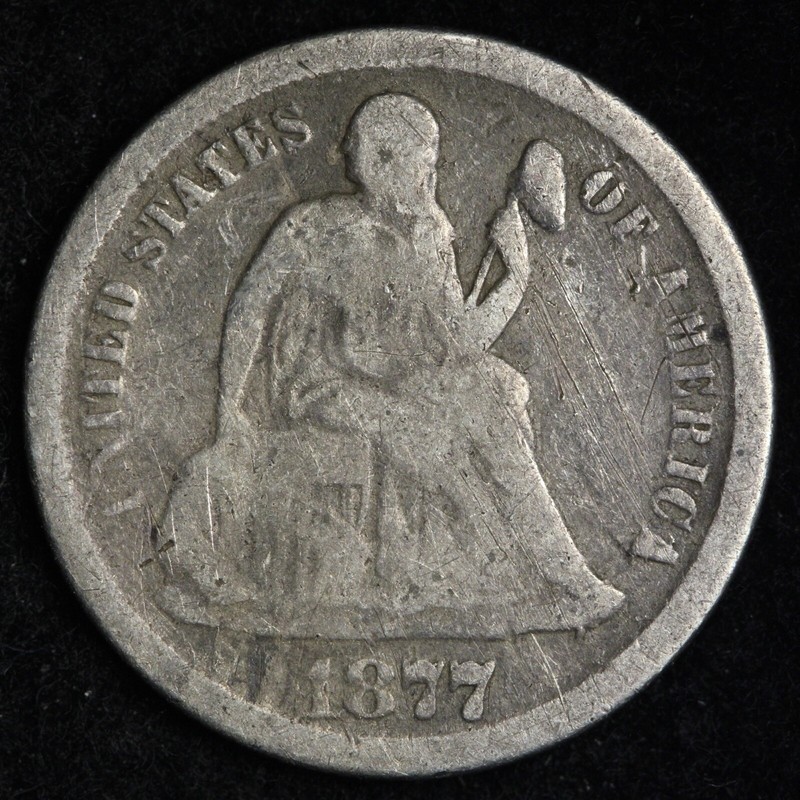 1877-CC Seated Liberty Silver Dime CHOICE FINE/VF E162 QDNP