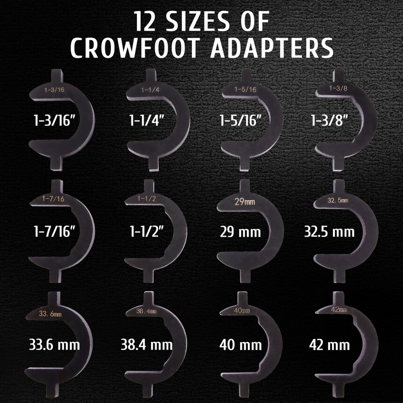 13pc Inner Tie Rod Removal Auto Tool Kit w 12 SAE & Metric Crowfoot Adapters US