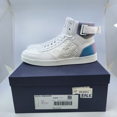 Louis Vuitton Men's White Leather Monogram Rivoli Sneaker Boot size 12 US /11 LV