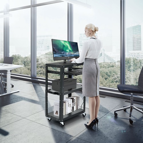 41'' 3-layers Media Laptop Computer AV Cart Tabel w/ Power Strip Office Room