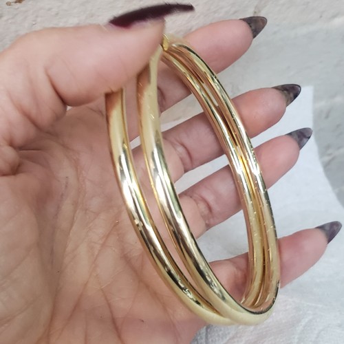 Pre-owned Handmade Extra Large Big Huge Thick Real 14k Yellow Gold Plain Hoop Earrings 3.50 Inches