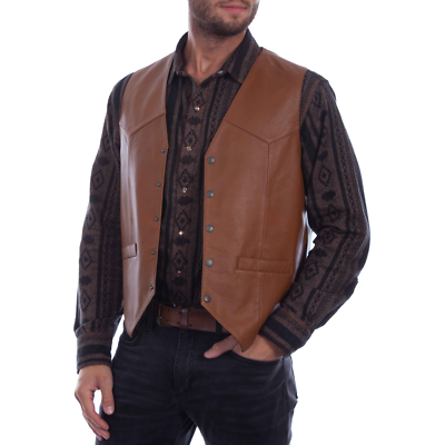 Scully Men s Saddle Tan Lambskin Snap Down Vest 507 15