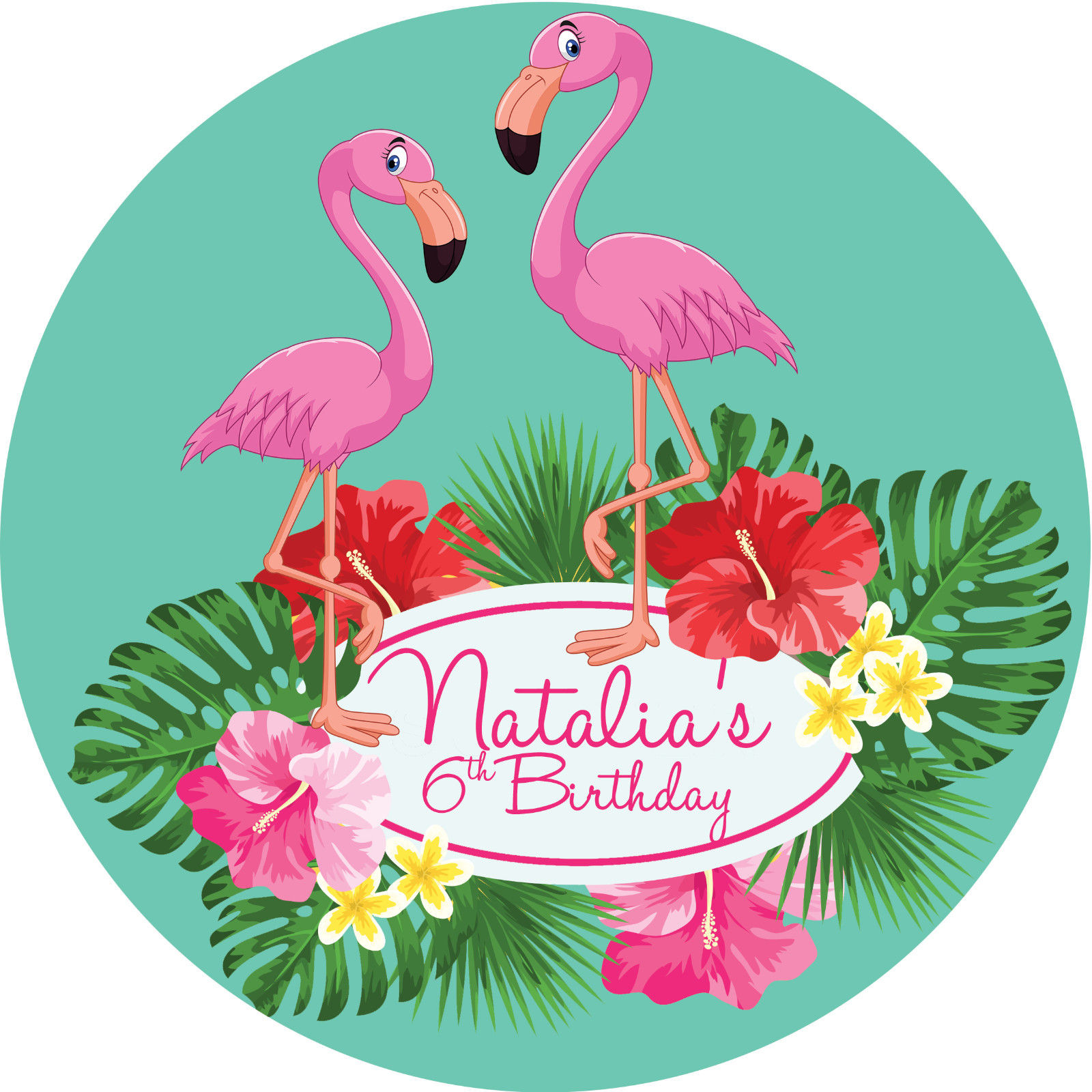 flamingo-summer-floral-personalised-edible-real-icing-birthday-cake-topper-ebay