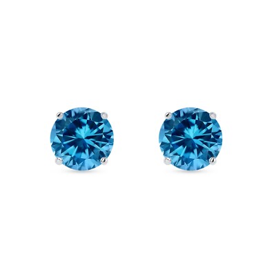 Pre-owned Shine Brite With A Diamond 4.50 Ct Round Cut Blue Earrings Studs Solid 14k White Gold Push Back Basket