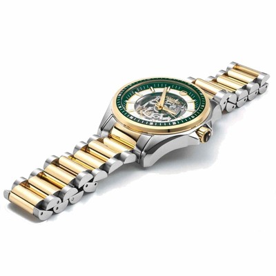 Pre-owned Roamer 220984 48 75 20 Rockshell Mark Iii Skeleton Wristwatch In Silver/gold/green