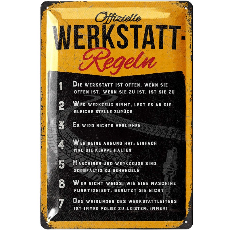 Retro Blechschild Werkstatt Schild, Lustige Werkstattregeln MÃ¤Nner 20x30cm