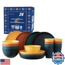24pcs Wheat Straw Dinnerware Sets For 8, Unbreakable Plates and Bowls Wheat Straw Dinnerware Microwavable Cups Plates and Bowls Sets Shatterproof For Outdoor Kitchen Camping