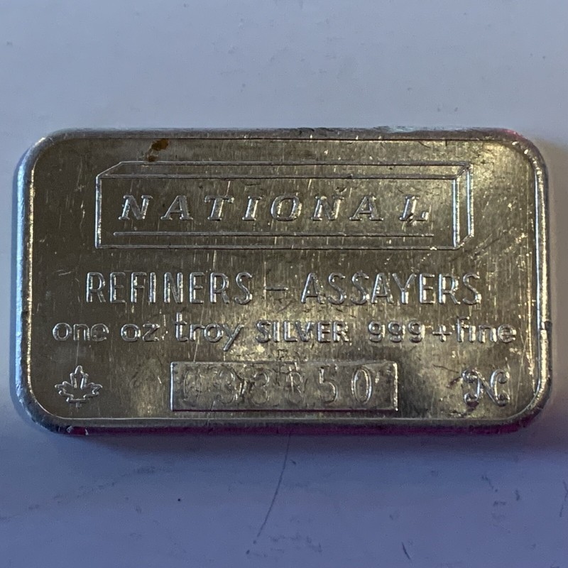 9トロイオンス ファインシルバー バー National, Refiners - Assayers, 1 troy oz .999 Fine Silver Art Bar