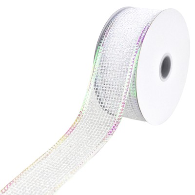 ESC05 Christmas Glittered Net Metallic Edge Wired Ribbon, 10-yard