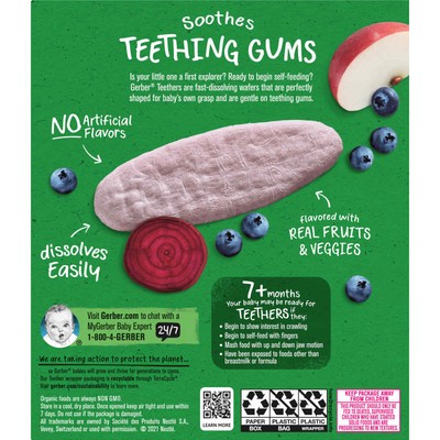 Organic for Baby, Teethers, Gentle Teething Wafers, 7+ Months, Blueberry Apple